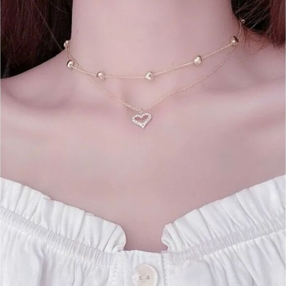 GOLD Plated Heart Diamond Heart Necklace - Picture 1 of 5
